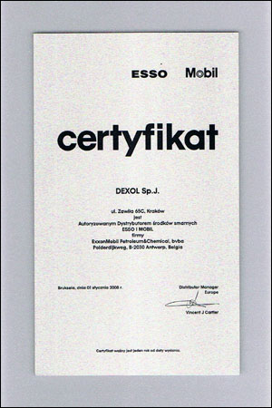 mobil dexol ceryfikat dystrybutora 2008