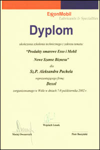 dexol certyfikat PS 2002 OP